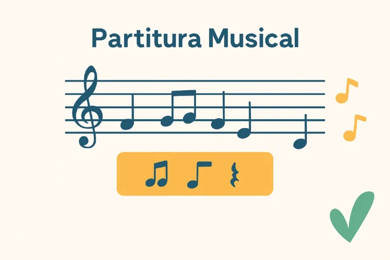 imagem com uma pauta e figuras de notas musicais representando o artigo o que é partitura musical