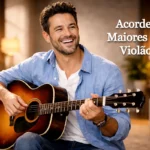 homem tocando violão. Imagem usada para representar o artigo acordes maiores do violão