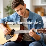 Pessoa tocando violão em imagem usada para ilustrar o campo harmônico de C.