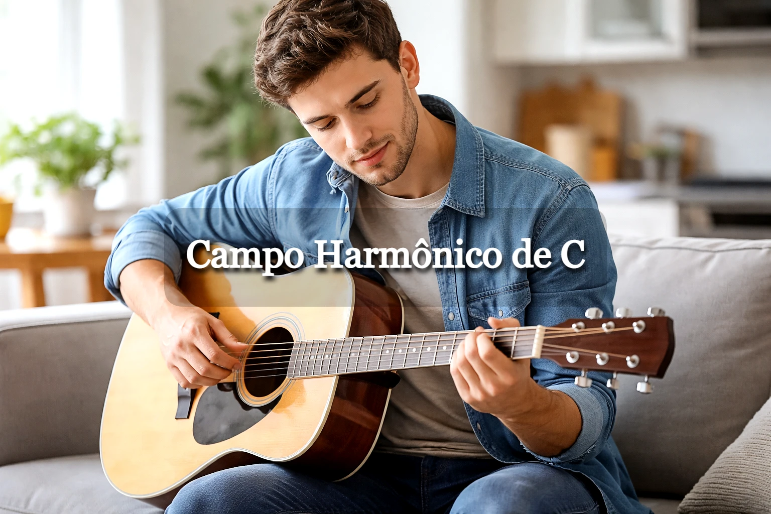 Pessoa tocando violão em imagem usada para ilustrar o campo harmônico de C.